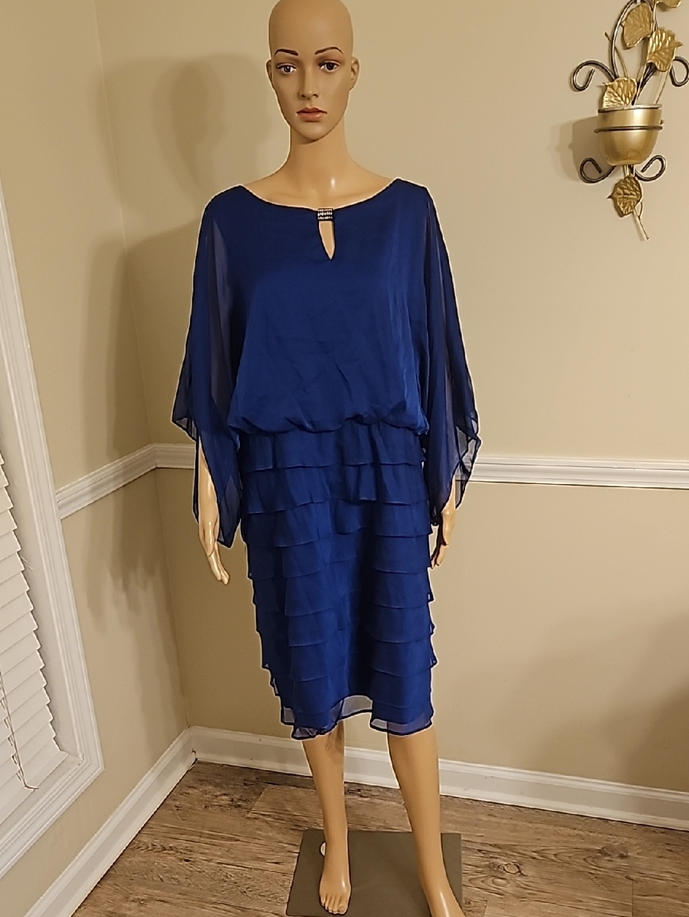 London Times Royal Blue Chiffon Tiered Midi Dress